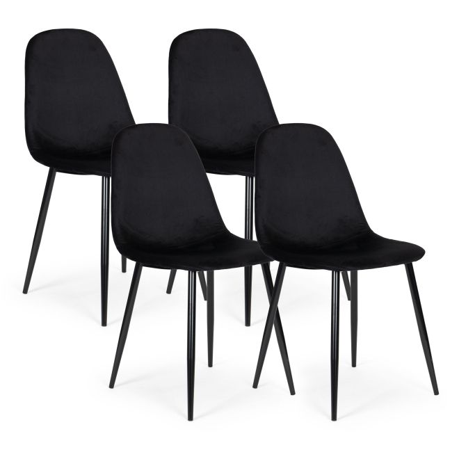 Sada 4 sametových židlí do jídelny a obývacího pokoje - černá