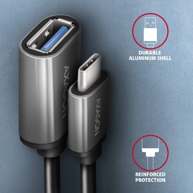 RUCM-AFAC Adaptační kabel USB 3.2 Gen 1 samec Type-C -> samice Type-A, 0,2 m, 3A, ALU