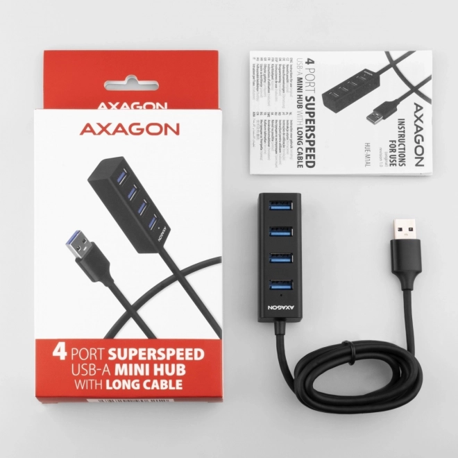 HUE-M1AL 4-portový mini kovový rozbočovač USB 3.2 Gen 1, 1,2m kabel USB-A