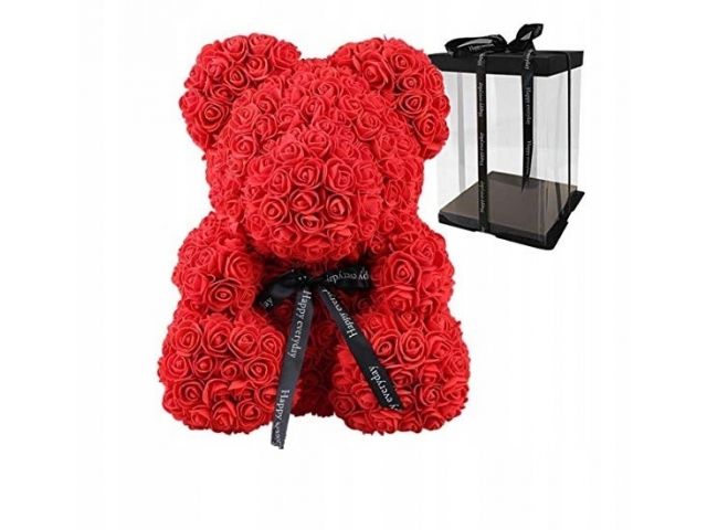 Valentýnský červený medvídek z růží - 25 cm