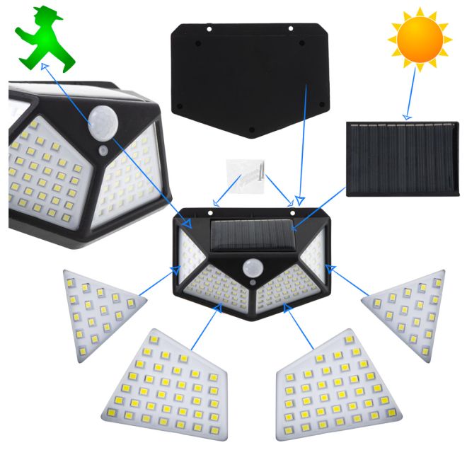 Solární lampa se senzorem pohybu a soumraku 100 LED
