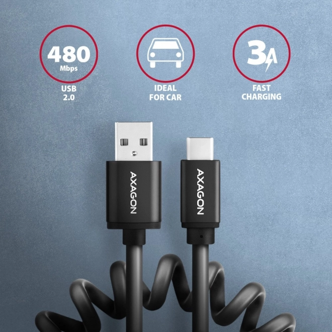 BUCM-AM10TB Twister USB-C - USB-A kabel, 0,6 m, USB 2.0, 2,4 A, ALU, PVC černý