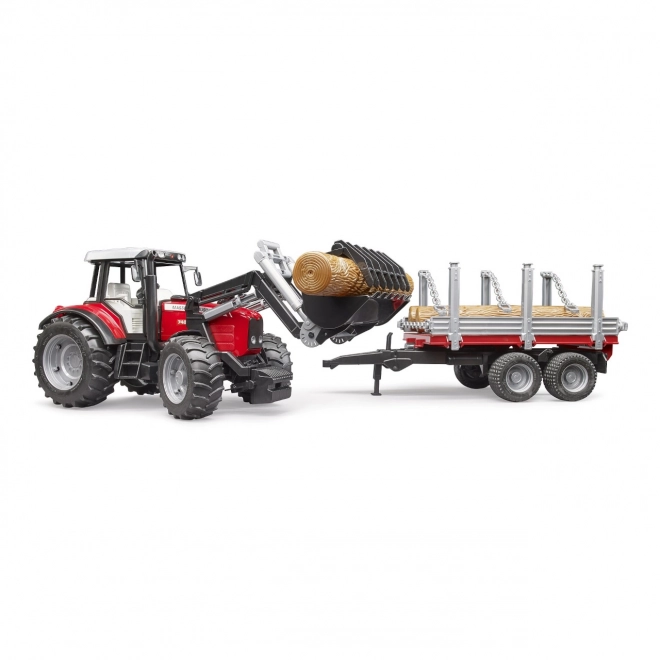 Bruder Traktor Massey Ferguson 7480 s čelním nakladačem a přepravníkem klád