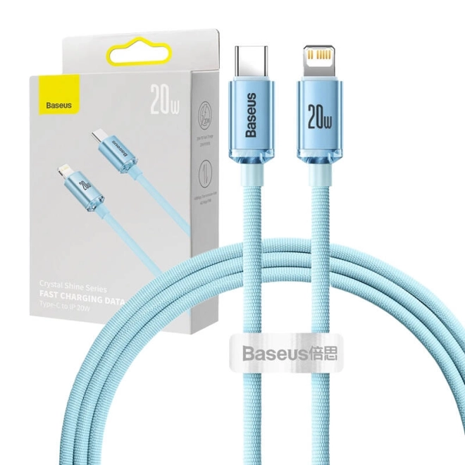 Kabel USB-C k iP Baseus Crystal Shine, 20W, 1,2 m (modrý)