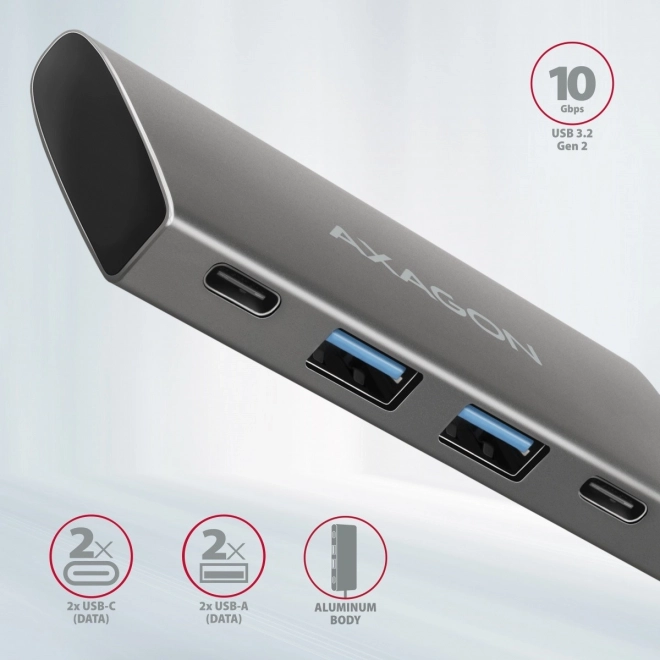 HMC-4G2 Rozbočovač 2x USB-A + 2x USB-C, rozbočovač USB-C 3.2 Gen 2 10Gbps, 13cm kabel USB-C