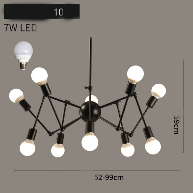 Moderní stropní svítidlo / lustr Reto spider - černé, 10-ramenné