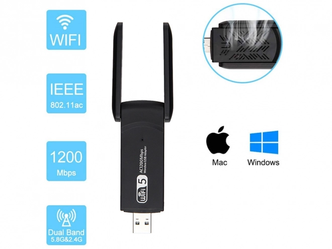 Síťový adaptér wifi usb 1200mbps dual