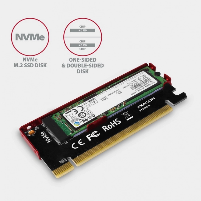 PCEM2-S interní adaptér PCIe x16, 1x M.2 NVMe M-key slot hliníkový kryt