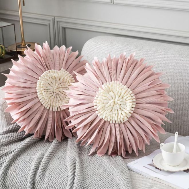 Kulatý povlak na polštář - chryzantéma, růžový 45cm