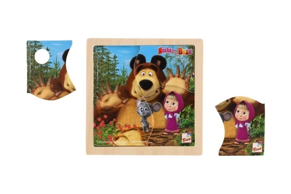 Skládačka Puzzle dřevo Máša a Medvěd s myškou 4ks 15x15cm 12m+