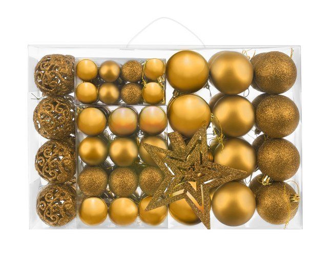 Vánoční zlatá sada ozdob - 100 koulí a špička ve tvaru hvězdy