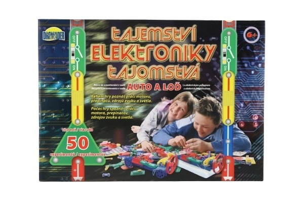 Tajemství elektroniky - Auto, loď 50 experimentů na baterie v krabici 46,5x33,5x4cm od 6 let