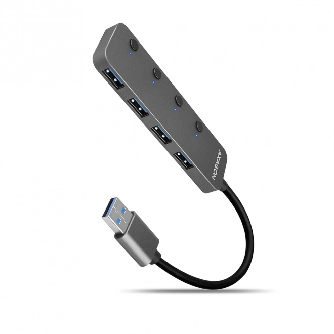 HUE-MSA Hub 4portový přepínač USB 3.2 Gen 1, kov, 20cm kabel USB-A, přídavné napájení microUSB