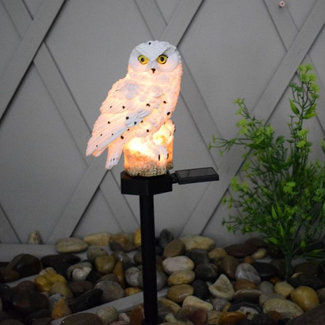Dekorativní LED solární lampa do zahrady Sova - bílá