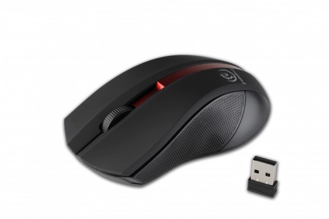 Bezdrátová optická myš, GALAXY Black/red, pogumovaný povrch