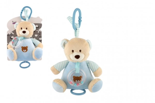 Teddies Medvěd natahovací hrací strojek plyš 18x17 cm modrý na kartě v sáčku