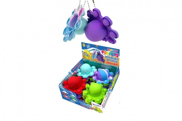 Teddies přívěsek na klíče Bubble pops Praskající bubliny chobotnice silikon antistr. spol. hra 4 barvy 24ks box